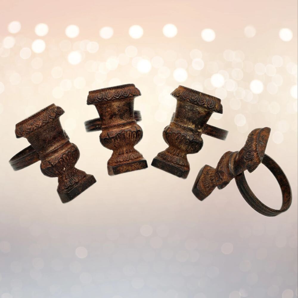 Vintage Cast Iron Napkin Rings Set of 4 | Rustic Victorian Metal Table Decor